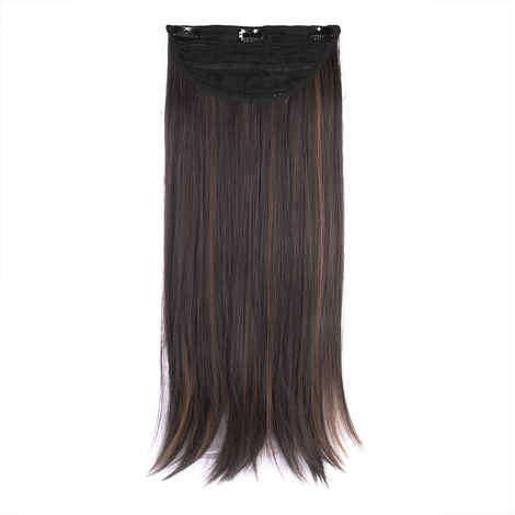 Buy STREAK STREET CLIP-IN 24" DARK BROWN STRAIGHT HAIR EXTENSIONS WITH COPPER HIGHLIGHTS - Purplle