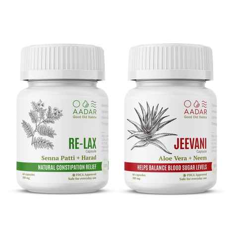 Buy AADAR Re-Lax Digestive Wellness & Jeevani Diabetes Care - 60 Capsules (Pack of 2) - Purplle