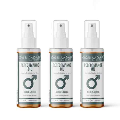 AADAR PerforMANce Oil | Ayurvedic Power Massage Oil for Men | Improves Strength & Boost Energy | Shilajit, Black Seed, Jaiphal and Ashwagandha | 30 ml (Pack of 3)