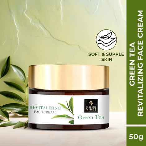Good Vibes Green Tea Revitalising Face Cream | Moisturizing, Hydrating | No Parabens, No Sulphates, No Mineral Oil, No Animal Testing (50 g)