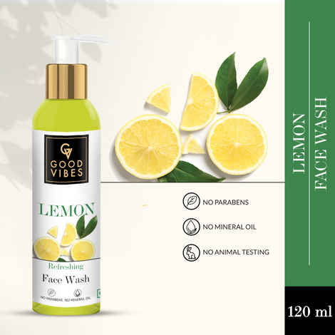Buy Good Vibes Lemon Refreshing Face Wash | Brightening, Cleansing, Hydrating | No Parabens, No Mineral Oil, No Animal Testing (120 ml) - Purplle
