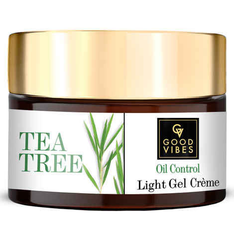 Buy Good Vibes Tea Tree Oil Control Light Gel Cream | Anti-Acne, Hydrating, Moisturizing | No Parabens, No Sulphates, No Mineral Oil (50 g) - Purplle