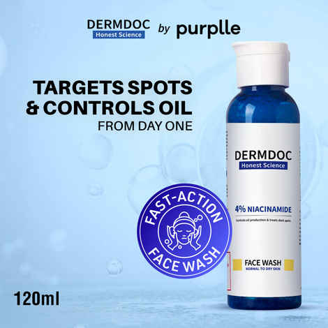 Buy DERMDOC by Purplle 4% Niacinamide Face Wash (120 ml) | face wash for dry skin | oil free face wash | face wash niacinamide | niacinamide for oily skin | brightening, non-drying face wash - Purplle