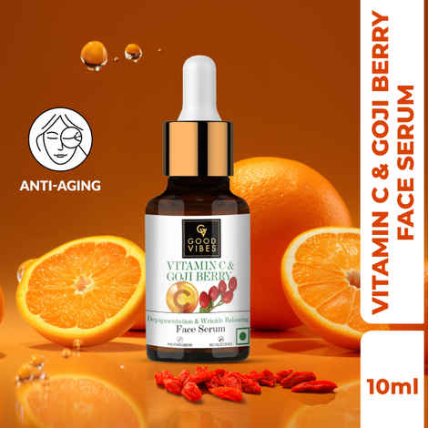 Buy Good Vibes Vitamin C & Goji Berry Depigmentation & Wrinkle Balancing Face Serum | Lightening | With Aloe Vera | No Parabens, No Sulphates (10 ml) - Purplle