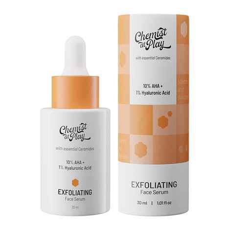 Chemist at Play 10% Lactic Acid (AHA) + 1% Hyaluronic Acid Exfoliating Face Serum with Ceramides | For dead skin removal & pore cleansing | 30 ml