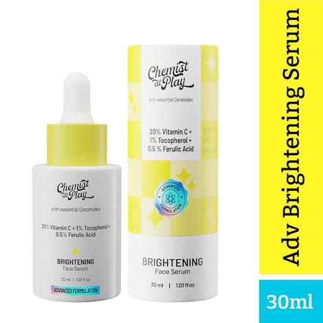 Buy Chemist at Play Advanced Brightening Face Serum with Ceramides | 20% Vitamin C + 1% Tocopherol + 0.5% Ferulic Acid | For even skin tone, reduced pigmentation & glowing skin | 30 ml - Purplle