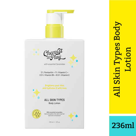 Buy Chemist at Play Brightening Body Lotion with Ceramides for All Skin types | 2% Pentavitin + 1% Vitamin C + 0.5% Vitamin B5 + 0.5% Vitamin E | For bright, moisturized and glowing skin | 236 ml - Purplle