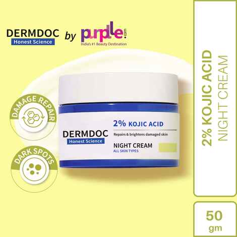Buy DermDoc Damage Recovery Night Cream with 2% Kojic Acid (50 gm) | For All Skin Type | Lightweight Cream , Lightens blemishes , Treats sun damage scars and age spots | Paraben Free , Silicone Free , Sulfate Free , Cruelty Free - Purplle