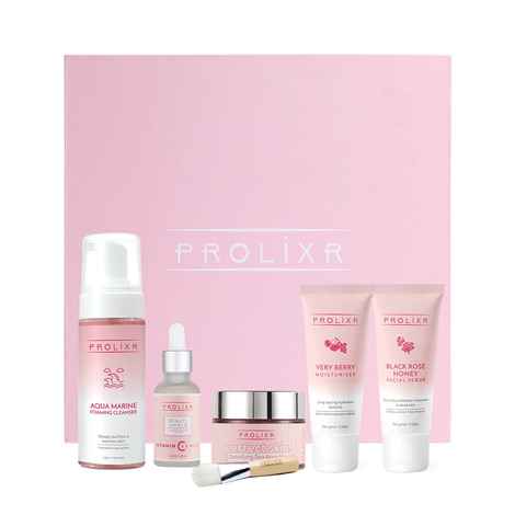 Buy Prolixr Pretty In Pink Gift Box, Sea Algae Mask, Vitamin C Serum, Foaming Cleanser, Rose Honey Facial Scrub, Moisturiser, Skin care Gift - Purplle