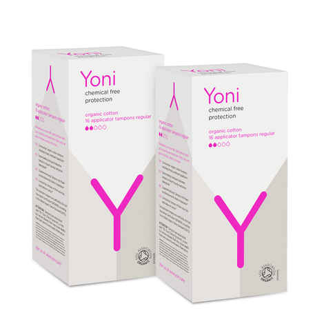 Yoni 100% Organic Cotton, Biodegradable Applicator Tampons Regular 16 pcs -Pack of 2