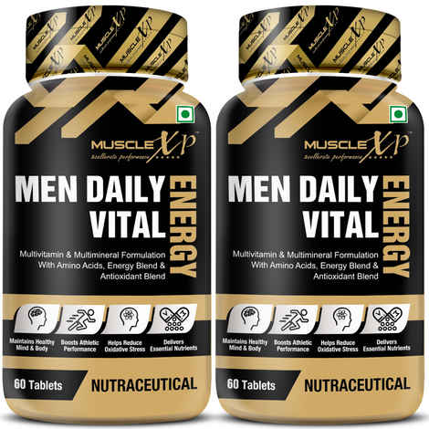 Buy MuscleXP Men Daily Vital Energy With Multivitamins, Multiminerals, Amino Acids, Caffeine and Energy Blend - 60 Tablets x Pack of 2 - Purplle