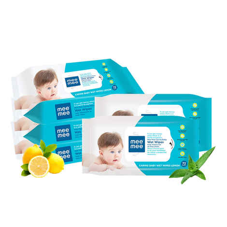 Buy Mee Mee Caring Baby Wet Wipes with Lemon Fragrance - 72 pcs (Pack of 5) - Purplle
