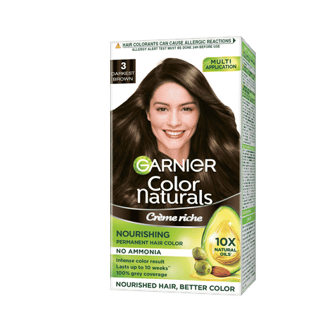 Garnier Color Naturals Creme hair color, Shade 3 Darkest Brown, 70ml + 60g