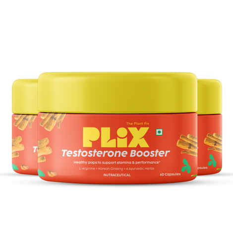 PLIX Men's Herbal Testosterone Booster | 60 Capsules Pack Of 3 | Blend Of 4 Ayurvedic Herbs | Helps Enhance Strength And Performance | Improves Blood Circulation