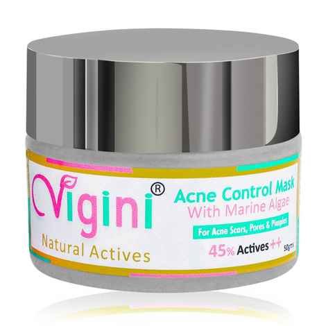 Buy Vgini 45% Actives Marine Algae Anti Acne Clay Face Pack Mask Pimple Removal Prone Bumpy Skin, Control Oil & Sebum Tighten Pore, Remove Blackheads, Dries Blemishes, (Salicylic Glycolic Hyaluronic) Acid Vitamin E Men Women 50g - Purplle