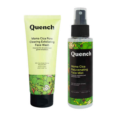 Quench Botanics Mama Cica Pore Clearing Exfoliating Face Wash with Mama Cica Rejuvenating Face Mist