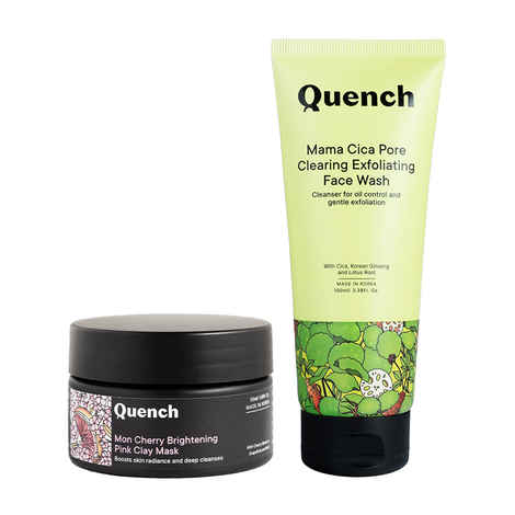 Buy Quench Botanics Mon Cherry Brightening Pink Clay Mask with Mama Cica Pore Clearing Exfoliating Face Wash - Purplle