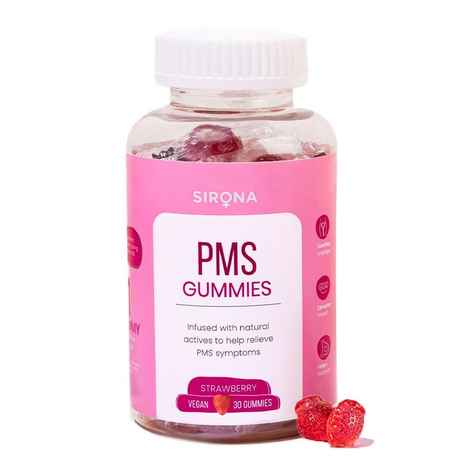 Buy Sirona PMS Strawberry Flavoured Gummies for Women (Pack of 30) | Infused with Natural Actives to Alleviate Cramps Mood Swings and Hormona Acne | Goodness of Chasteberry & Vitamin B6 | Relieves PMS Symptoms - Purplle