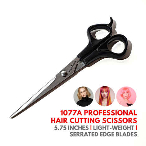 Buy Alan Truman 1077A Wide Blade Plastic Handle Cutting Scissors(5.5 inches) | Self Sharpening Serrated Edge Blades| Symetric Plastic Handle With Rubber Rings|Diagonal Finger Rings For Balance| Pointed Tip For Precision Cutting - Purplle