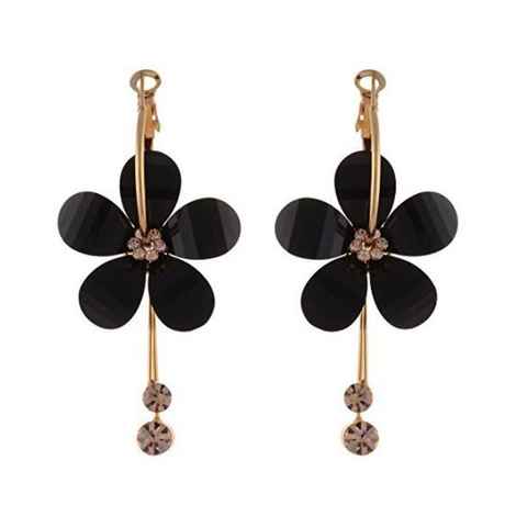 Buy Crunchy Fashion Black Crystal Flower Drops Earrings - Purplle