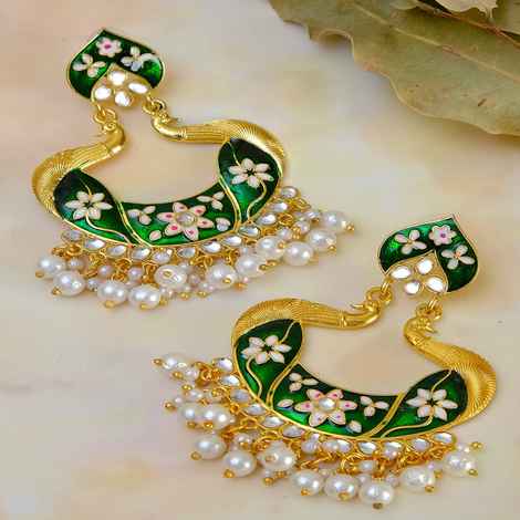 Buy Crunchy Fashion Indian Traditional Rajasthan Green Meenakari Ethnic Peacock Trendy Stylish Earring RAE0887 - Purplle