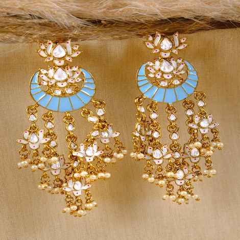 Buy Crunchy Fashion Indian Ethnic Hand Crafted Meenakari Lotus Sky Blue Chandbali Earring Set RAE0898 - Purplle