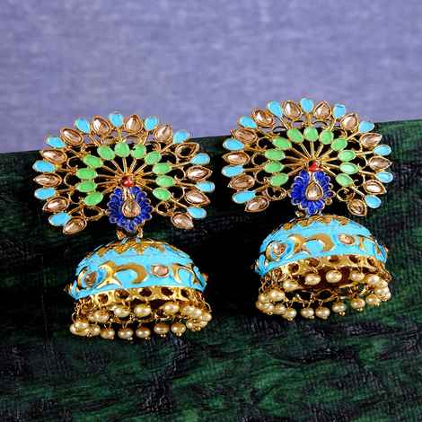 Buy Crunchy Fashion Beautiful Meenakari Peacock Inspired Gold-Plated Blue-Multicolor Jhumka Earrings RAE1141 - Purplle