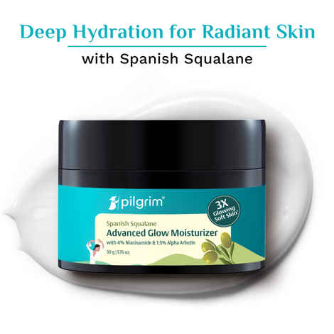 Pilgrim Spanish Squalane Advanced Glow Moisturizer with 4% Niacinamide & 1.5% Alpha Arbutin | Vitamin C For Brightens Skin & Hydrating Skin (50 gm)