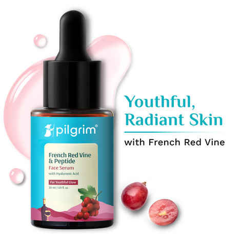 Pilgrim French Red Vine Face Serum with Peptides & Hyaluronic Acid for Youthful Glow Anti-Ageing | Hydrating & Nourishing 30 ml