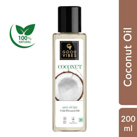 Buy Good Vibes Coconut 100% Pure Coldpressed Carrier Oil | Hair Growth, Anti-Ageing, Hydrating | No Parabens, No Sulphates, No Mineral Oil (200 ml) - Purplle