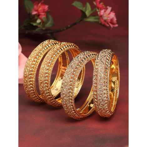Buy Zeneme Set of 4 gold-plated handcrafted bangles, has intricate texture detail - Purplle