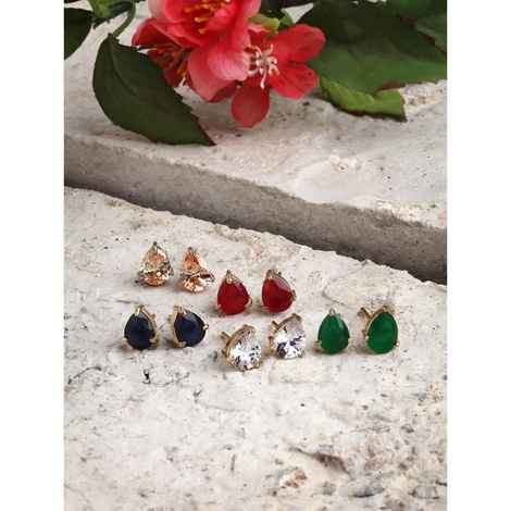 Zeneme Gold-Plated Tear Drop Shaped Crystal Multi Colour Stud Fashion Jewellery.
