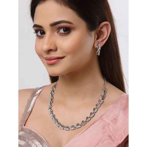 Buy Zeneme Women Silver-Plated American Diamond Studded Jewellery Set - Purplle