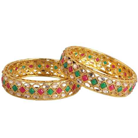 Buy Accessher 22kt Gold plated set of 2 bangles Pink & Green Stone-Studded Sustainable Handcrafted Bangles - 2.8 - Purplle
