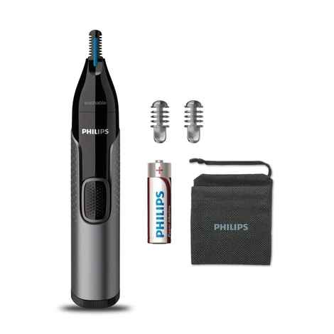 Buy Philips Nose Trimmer Nt3650/16, Cordless Nose, Ear & Eyebrow Trimmer with Protective Guard System, Fully Washable, Including AA Battery, 2 Eyebrow Combs, Pouch (Gray) - Purplle