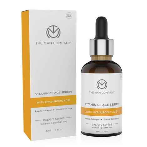 The Man Company Vitamin C Face Serum With Hyaluronic Acid - 30ml | Boosts Collagen | Glowing & Brightening Skin | Soft, Smooth & Supple | All Skin Types