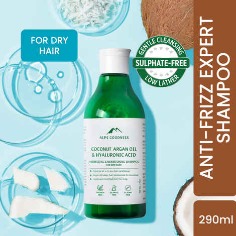 Buy Alps Goodness Coconut, Argan Oil & Hyaluronic Acid Hydrating & Nourishing Shampoo for Dry Hair (290 ml) | Sulphate Free, Silicone Free, Paraben Free | Gentle & Mild Cleansing Shampoo| Vegan | Suitable for Dry & Frizzy Hair (290 ml) - Purplle