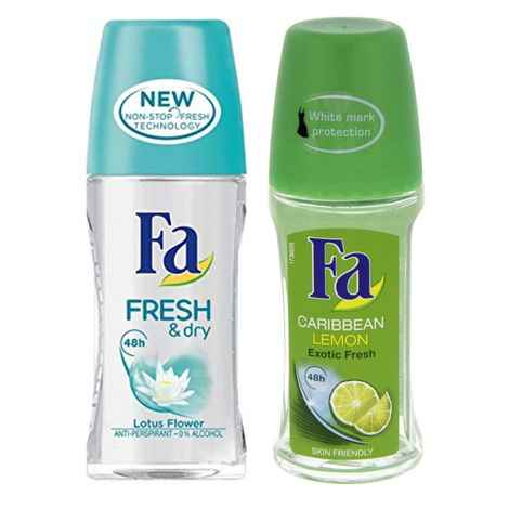 Buy FA Pack of 2 Anti-Perspirant Skin Friendly Roll On, 50 ml each(Fresh & Dry and Lemon Caribbean) - Purplle