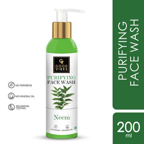 Buy Good Vibes Neem Purifying Face Wash | Anti-Acne, Moisturizing, Brightening | No Parabens, No Mineral Oil, No Animal Testing (200 ml) - Purplle