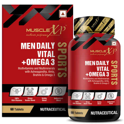 MuscleXP Men Daily Vital + Omega 3 Sports Multivitamin & Multiminerals with 4 Health Blends & Omega3, 60 Tablets