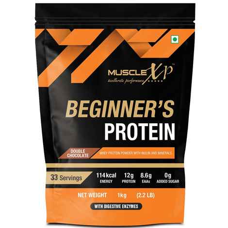 MuscleXP Beginner's Protein With Whey Protein and Digestive Enzymes, Double Chocolate, 1kg Pouch (2.2 lb)
