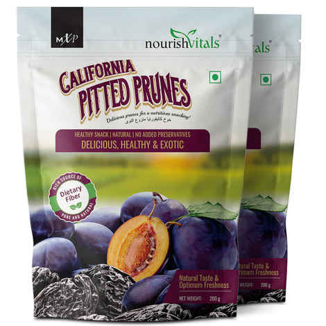 Buy NourishVitals California Pitted Prunes, Healthy Snack | Natural | No Added Preservatives, Delicious, Healthy & Exotic, 200g x Pack of 2 - Purplle