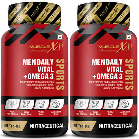 MuscleXP Men Daily Vital + Omega 3 Sports Multivitamin & Multiminerals with 4 Health Blends & Omega3, 60 Tablets x Pack Of 2