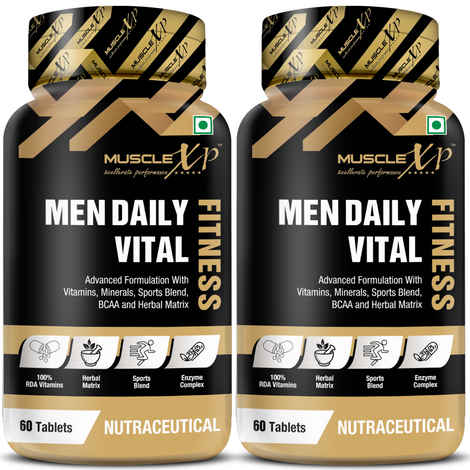 Buy MuscleXP Men Daily Vital Fitness, Advanced Formulation With Vitamins, Minerals, Sports Blend, BCAA & Herbal Matrix, 60 Tablets x Pack Of 2 - Purplle