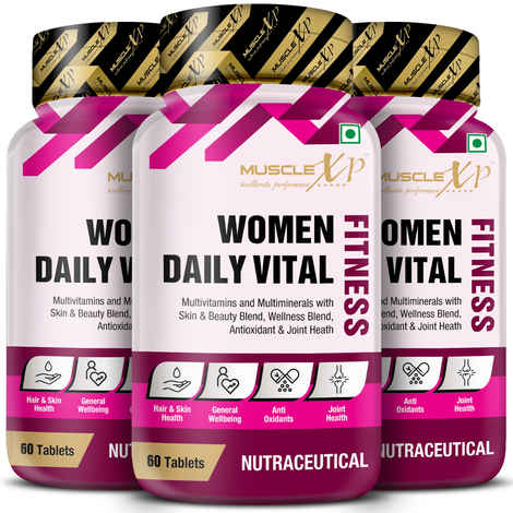 MuscleXP Women Daily Vital Fitness Multivitamin & Multiminerals, Skin & Beauty Blend, Wellness Blend, Antioxidant & Joint Health, 60 Tablets x Pack Of 3