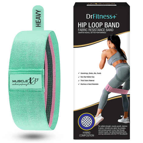 Buy MuscleXP DrFitness+ Hip Loop Fabric Resistance Band For Women & Men, Hip Loop Band, For Added Strength, Muscle Growth, Exercise Usable In - Home & Gym, Green (Heavy) 13-inches - Purplle