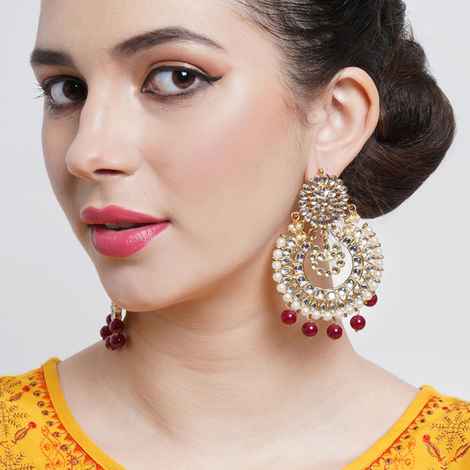 Buy Karatcart Gold Plated Red Drop Kundan Chandbali Earrings - Purplle
