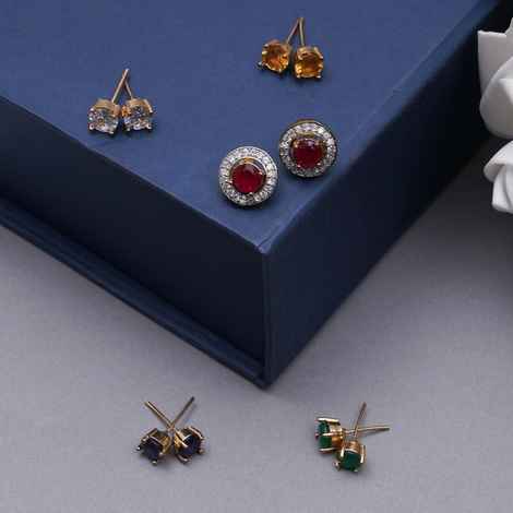 Buy Karatcart Set of 5 Cubic Zirconia Studded Round Shape Changeble Stone Stud Earrings for Women - Purplle