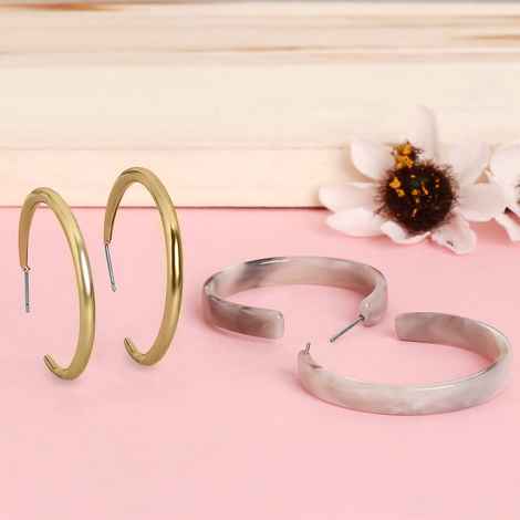 Buy Lilly & Sparkle Gold And Grey Hoop Set Of 2 || Earrings For Women And Girls - Purplle