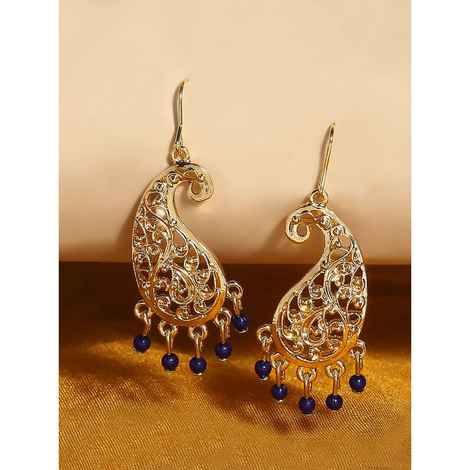 Buy Lilly & Sparkle Gold-Toned Blue Paisley Shaped Drop Earrings - Purplle